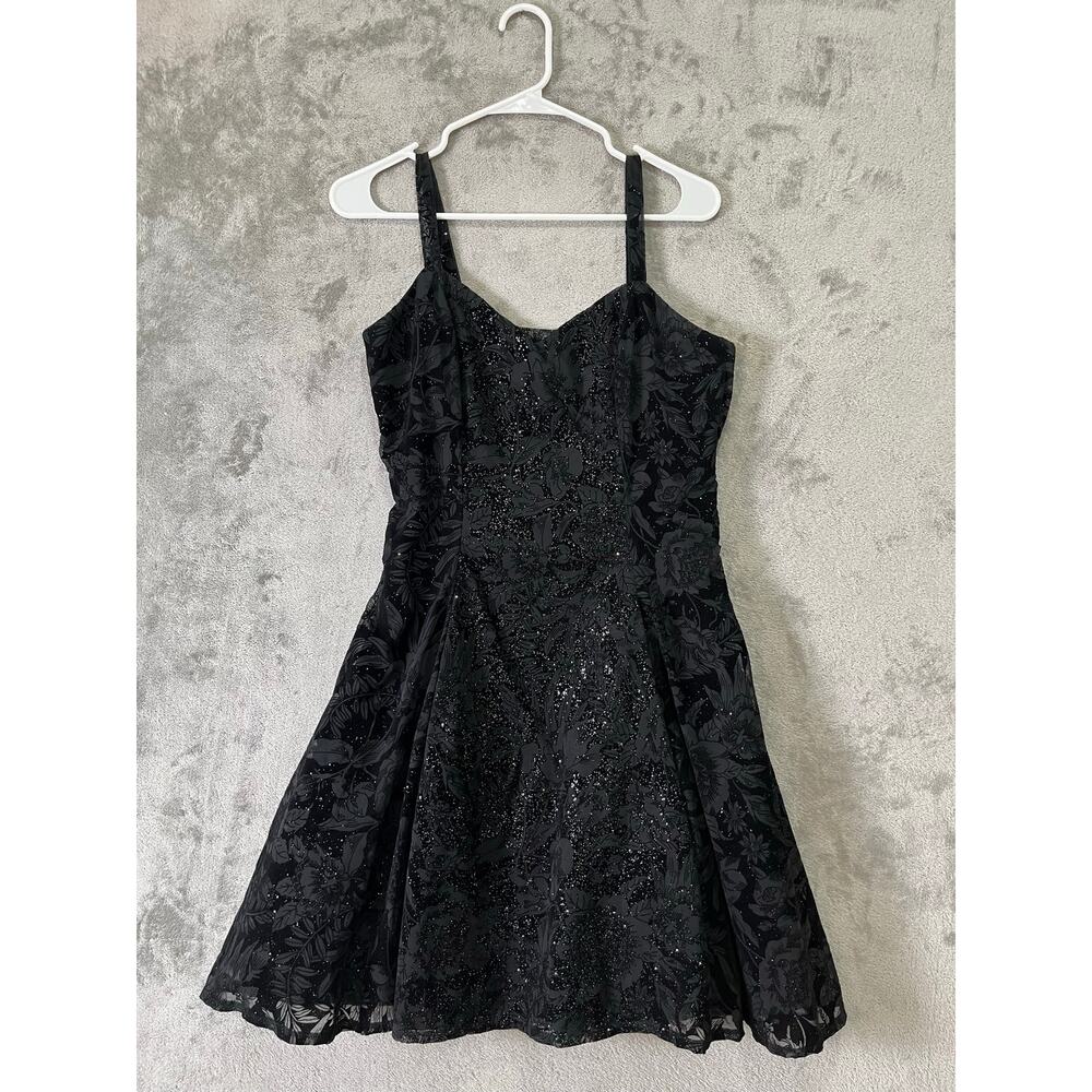 Vintage Y2K Black Glitter Floral Dress‎ Fairy Grunge Party Prom Whimsigoth Small